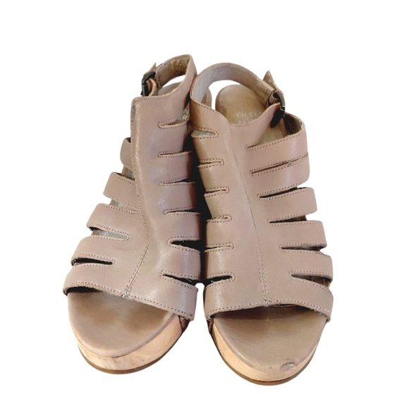 Eileen Fisher Lotus Strappy Leather Cut Out Wedge Sandals Size 8 - Picture 3 of 11